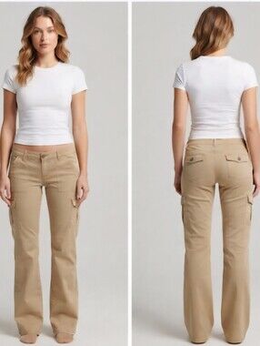 VIP Jeans Khaki Wide Leg Cargo Pants Size 7/28 Like New